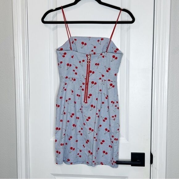 Urban Outfitters Cherry Dress Size 0 Linen Blend Blue Red - Picture 6 of 10